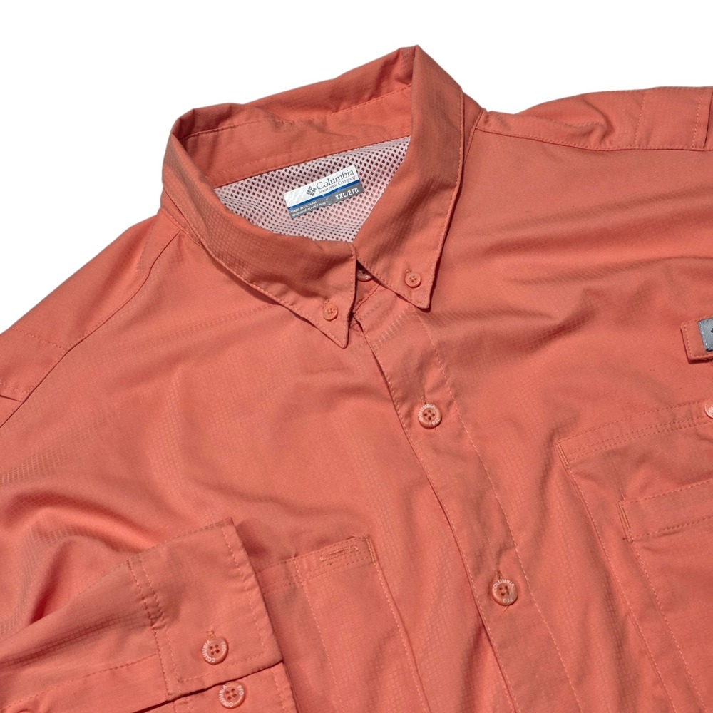 Columbia‎ PFG Tamiami II Shirt Mens XXL Coral Long Sleeve Fishing Hiking Mesh